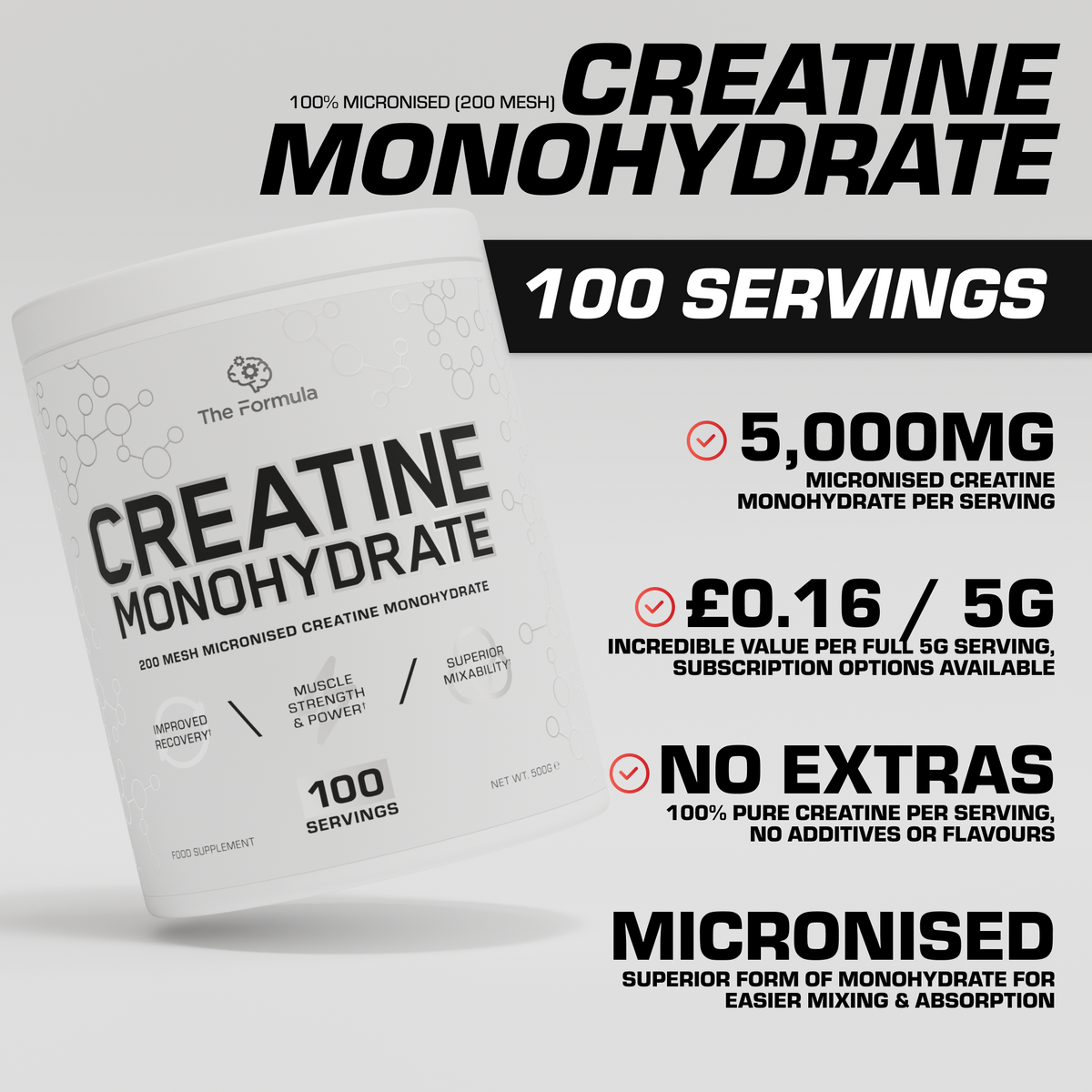Creatine Monohydrate (100% Micronised, Unflavoured)